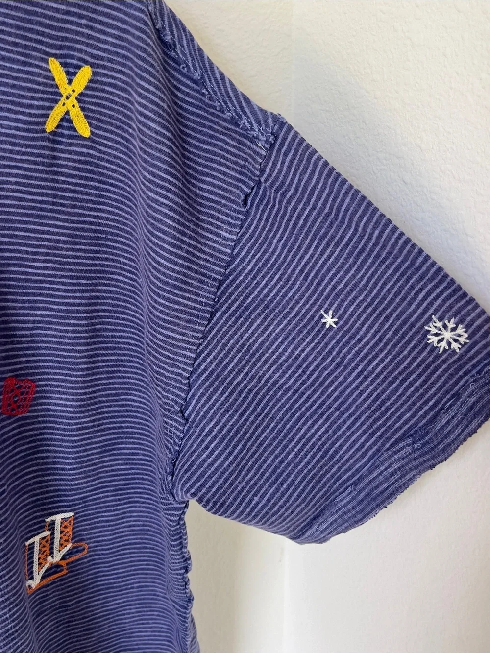 Free People Embroidered Camp Tee T-Shirt - Apres Ski Combo - Blue - Medium - NWT